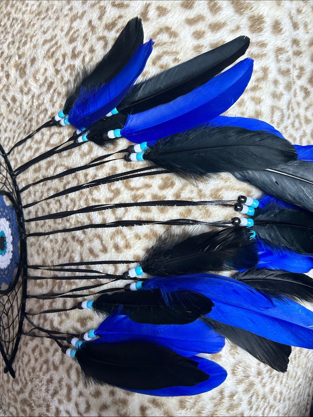 Handmade Evil Eye Dreamcatcher with Blue & Black beads - Feathers - Picture 6 of 6